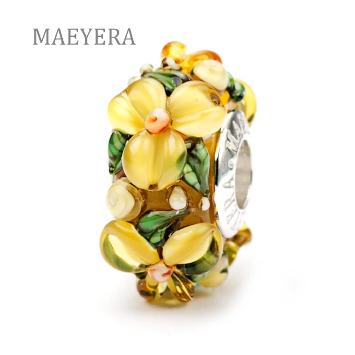 MAEYERA подлинное 925 пробы Серебряные Золотые желтые стерео лепестки из муранского