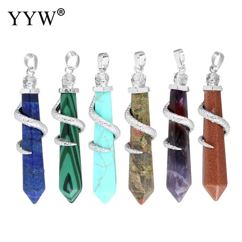 2023 Fashion Natural Gem Stones Malachite Quartz Opal Charm Pendenti Gioielli Pendolo Ciondolo Animale Drago Placcato Colore Argento