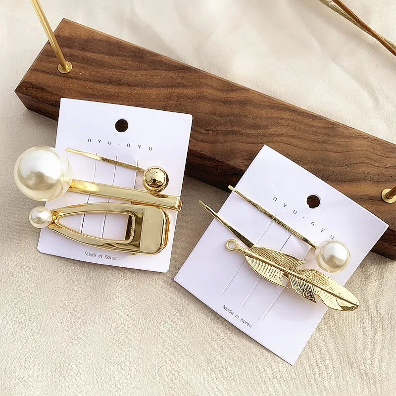 

HZ 2019 New Metal Gold Minimalist Imitation Pearl Hair Clip Hair Grip Barrettes Hairpin Hair Accessories for Women Girl Wedding