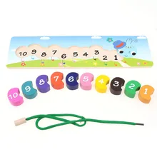 Baby Wooden Toy Piercing Puzzle Montessori Tangram Jigsaw Board Rainbow Caterpillars Beads Bauble Kids Early Educational