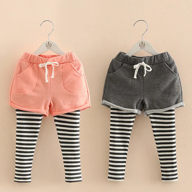 

2020 Spring Autumn Korea 2-10 Year Children Full Length Capri Pocket Pants Baby Culottes Lace Skirt Kids Girls Striped Leggings