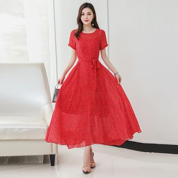 

Hot Sale Women Chiffon Print Maxi Dress Plus Size Casual Draped O-neck Big Swing Beach Boho Elegant Banquet Party Dress Vestidos