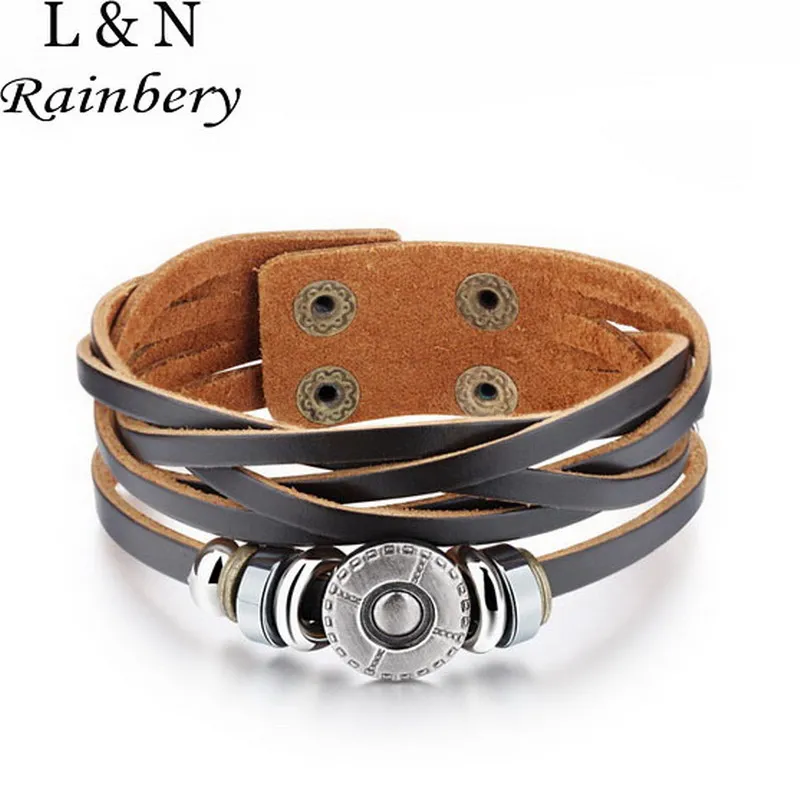 Rainbery 2016 Europe Punk Hand Made Braided Charm Bracelet Bangles Lion Head Wristband Cuff Genuine Leather Bracelet For Men