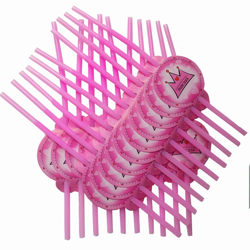 

10/20pcs pink Princess Crown Magic Fairy Disposable Straws for Kids birthday wedding Children's day party suppliers