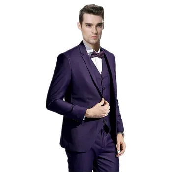 

Fashion men leisure suit three-piece elegant pure purple men leisure suit contracted lapel single-breasted three-piece suit