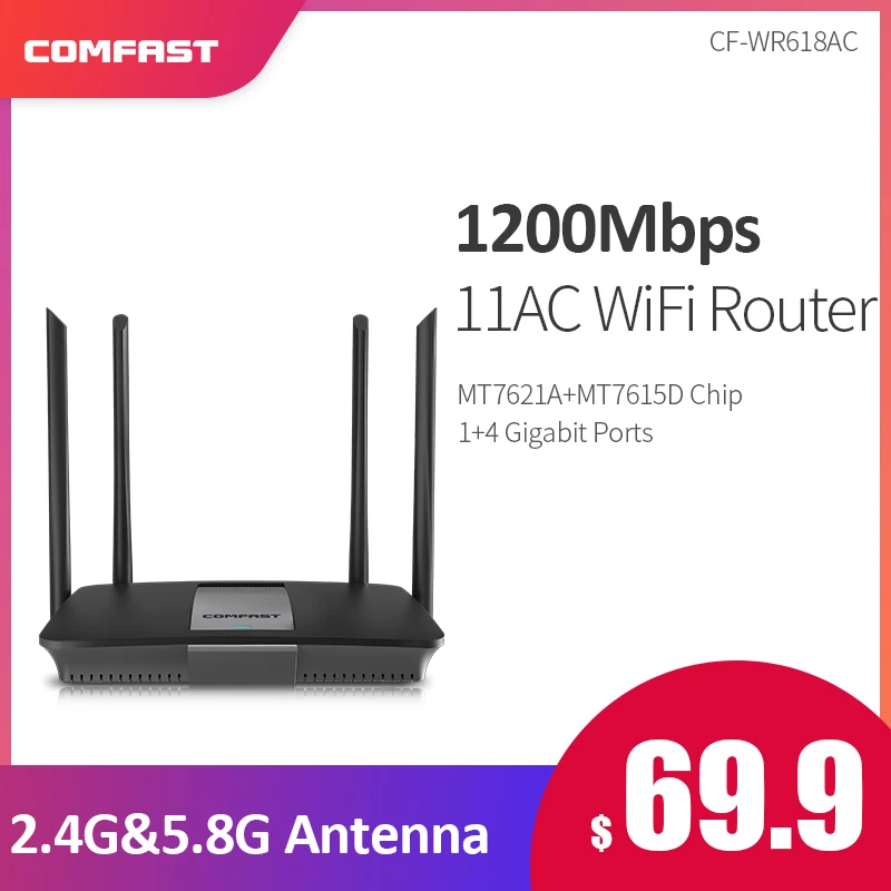 

Comfast WR618AC Wifi router 1200Mbps Smart Gigabit Wireless 802.11ac 2.4G/5GHz High power Extender 4*6dbi antenna Wifi amplifier