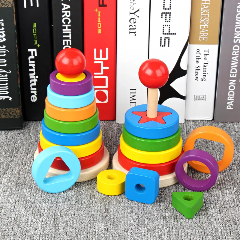 Теплые цветные радужные складывающиеся кольца башня Stapelring блоки деревянные игрушки для малышей