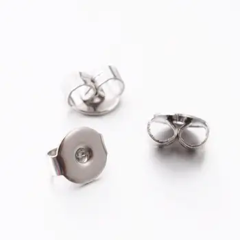 

304 Stainless Steel Earnuts, Stainless Steel Color, 6x5x3mm, Hole: 0.8mm