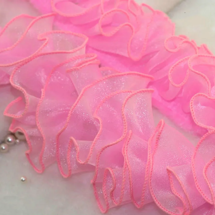 3 ярда/Лот Diy 10 цветов шифоновая гофрированная кружевная отделка юбка из кружевной ткани аксессуары для одежды головные уборы однослойный Снежная пряжа оборки - Цвет: Pink