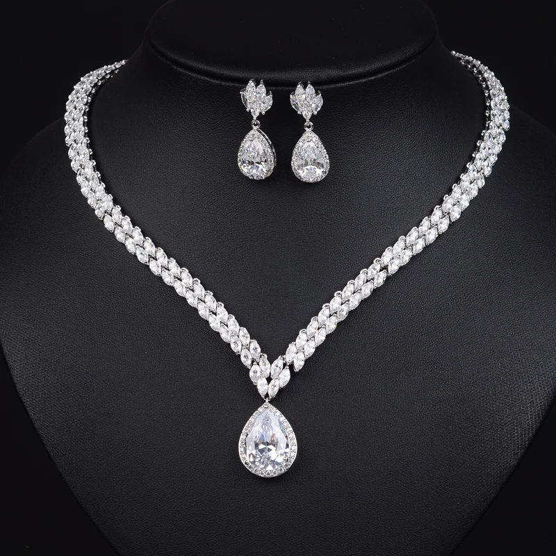 

UILZ Brand Bridal Wedding Jewelry Set Cubic Zircon Earrings Necklace Set For Women Nickel Free, Factory price JMSP168