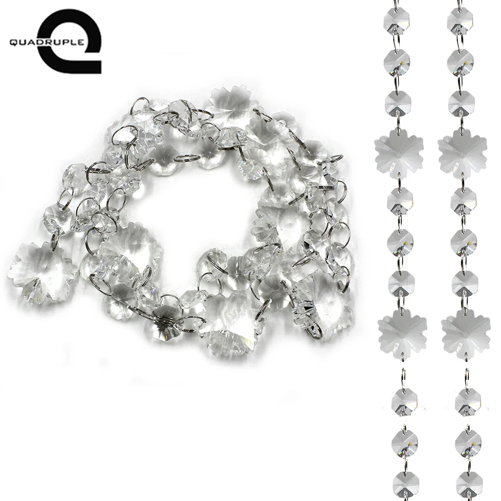 Quadruple 1m Glass Crystal Snowflake Octagon Bead Chain Garland Strands