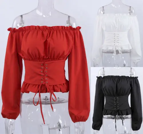 

Fashion Women's Off Shoulder Bodycon Stretch Tops Blouse Shirts Long Sleeve Casual Slim Shirt Corset Party Club Tops Clothes NEW