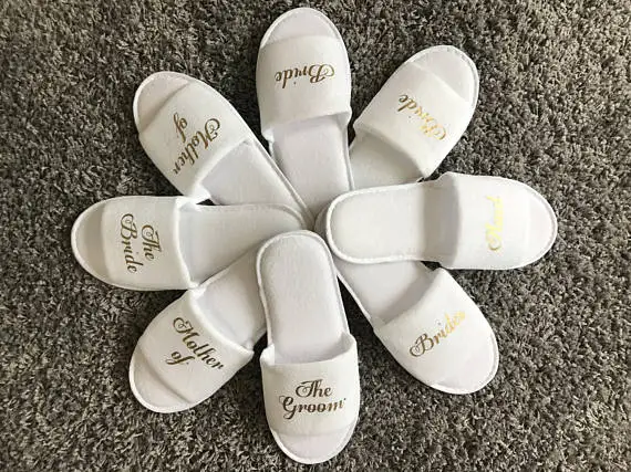 

customize gold titles wedding bridesmaid bride groom spa soft slippers hen night Bachelorette party favors gifts