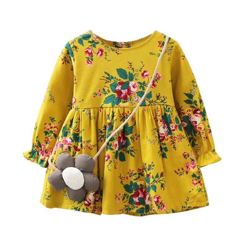 Новинка года; платье для девочек; Вечерние Платья с цветочным рисунком для девочек; детское Повседневное платье; Детские платья с длинными рукавами; сезон осень-весна; От 1 до 5 лет