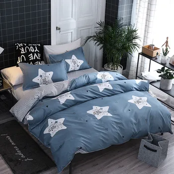 

Four-Piece Navy Lucky Star Pattern Polyester Bedding Ethnic Style Simple Plain Quilt Cover Pillowcase Full Size L625
