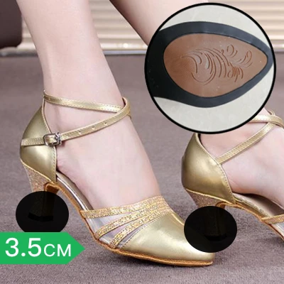 L7c Женская Обувь для бальных танцев, латинских танцев, черная обувь для сальсы, обувь на высоком каблуке для самбы, Танго, кизомбы, танцевальная обувь с мягкой подошвой - Цвет: Gold3.5