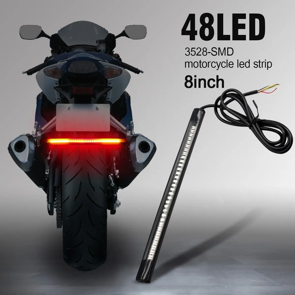 1X Flexible Motorcycle LED Strip 48LED Tail Brake Stop Turn Signal Running Light