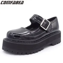 Женская обувь; сезон весна-осень; коллекция года; Осенняя женская обувь из лакированной кожи в стиле Лолиты; обувь для студентов; женская обувь черного цвета в стиле панк; обувь на платформе