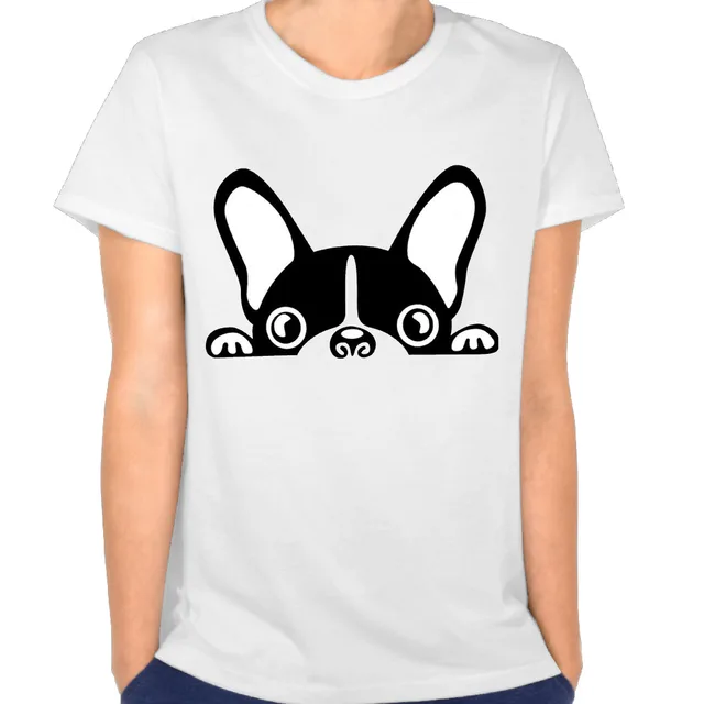 Womens Tumblr Cute Baby French Bulldog Cotton Crew Neck Female