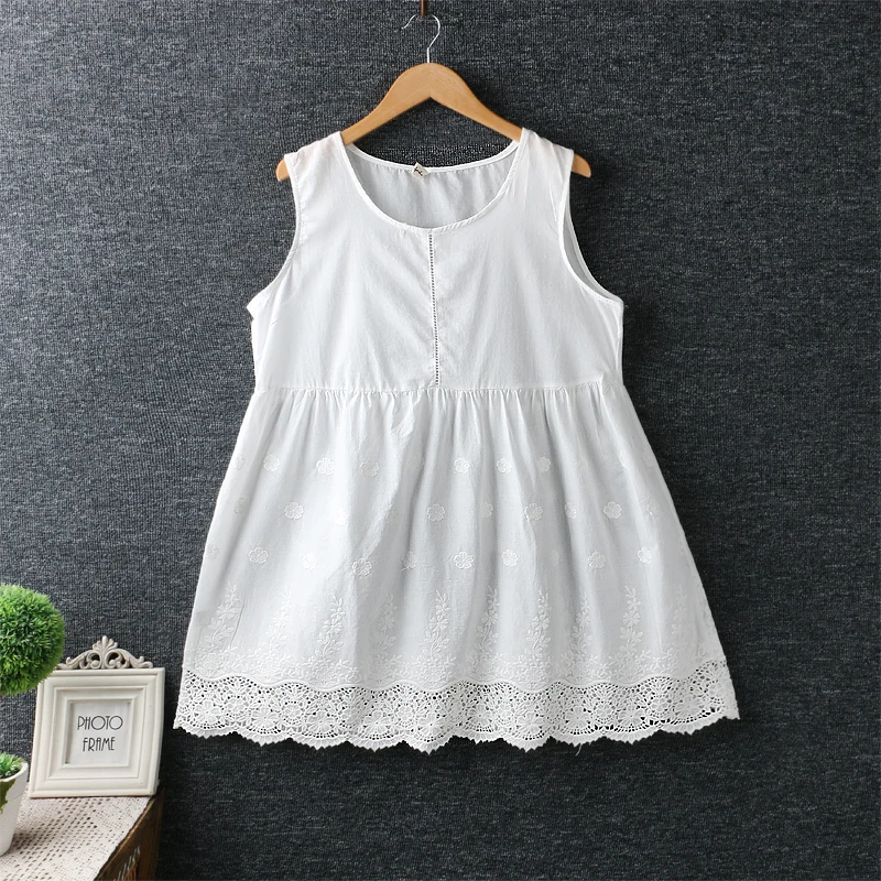 

Sweet Lolita Dress Japanese Mori Girl Embroidered Vest Tank Dress Women Loose Cotton Dress Vestidos Verano Female Summer Dresses