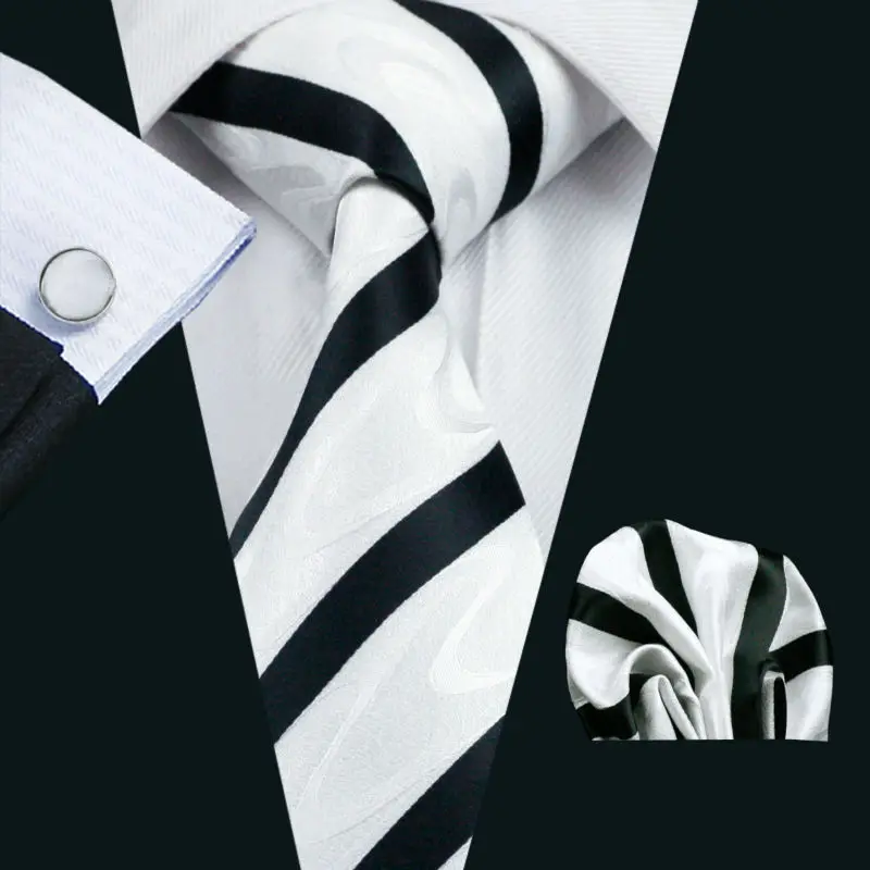 

Barry.Wang LS-1135 Mens Tie White Novelty 100% Silk Fashion Gravata Necktie Hanky Cufflinks Set For Men Formal Wedding Party