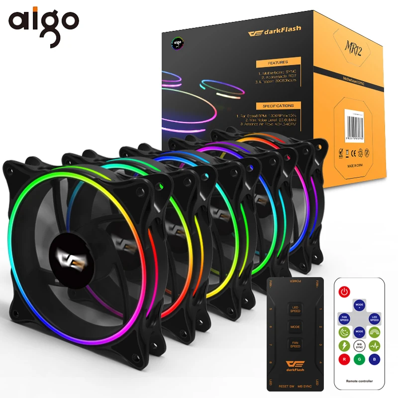 

Aigo Computer Case Fans RGB Adjust 120mm Quiet IR Remote Colorful Fan MR12 Aura Sync 3P-5v Cooler Cooling PC Case Cooling Fan