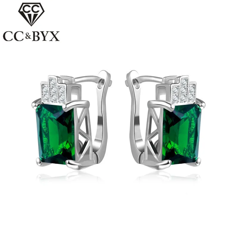 

CC Jewelry Fashion Jewelry Earrings For Women Luxury Green Stone Square Clip Earring Engagement Bride Wedding Bijoux CCE175