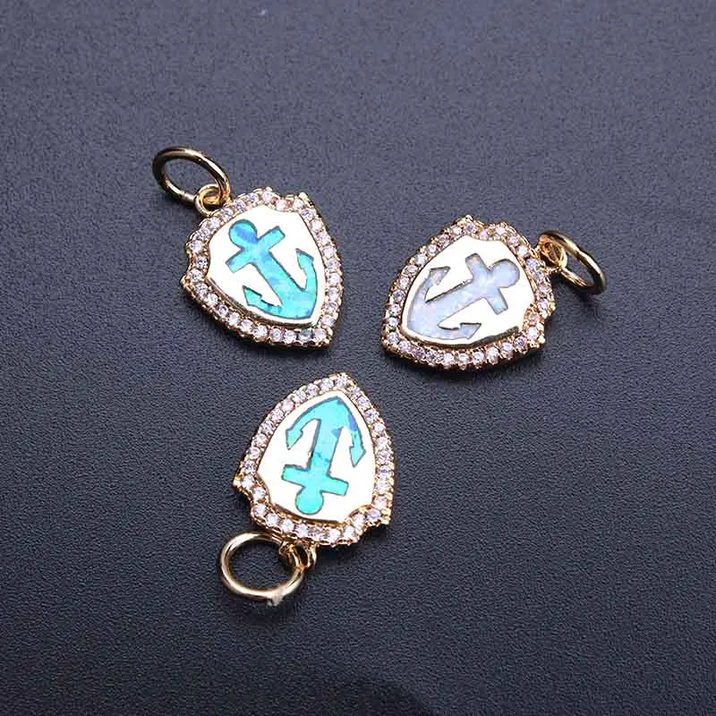 1pc 21*11mm Opal Anchor charms necklace gold tone mirco pave for women