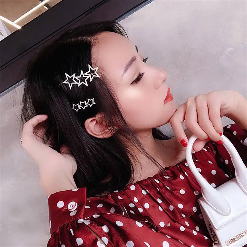 Корейские полые заколки для волос в виде звездочек для женщин хрустальные стразы шпилька с пентаграммой женские свадебные аксессуары для волос заколка для волос