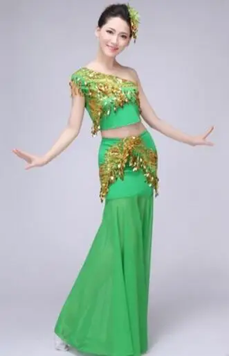 Сексуальный набор костюма для танца живота костюм размера плюс женский взрослый Индийский Болливуд Танцевальный Костюм Длинный живот русалка юбка Топ Набор - Цвет: Green