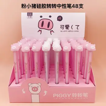 

48pcs Creative Stationery Student Pen Cute Pig Rotate Gel Pen 0.5 Full Needle Blue Ink Pen School Supplies Office Supplies 0.5mm