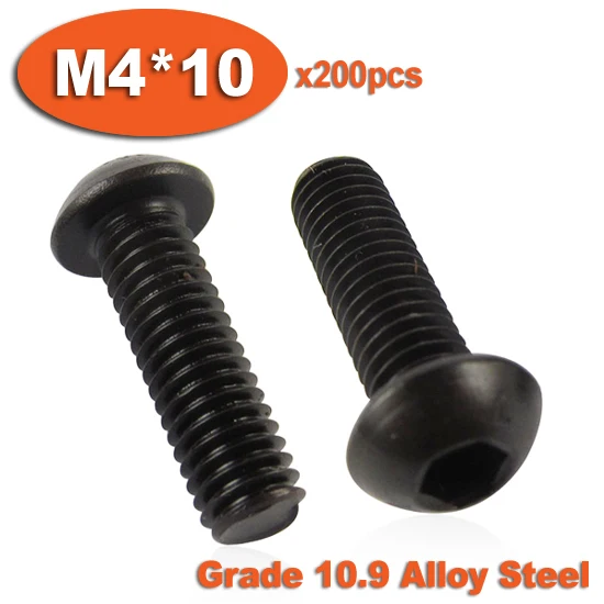 

200pcs ISO7380 M4 x 10 Grade 10.9 Alloy Steel Screw Hexagon Hex Socket Button Head Screws