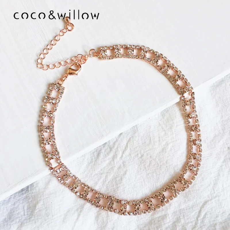 

Coco&willow Rose Gold Tone Rhinestone Choker For Women Vintage Chains Necklace For Wedding Party Fashion Jewelry Accessories