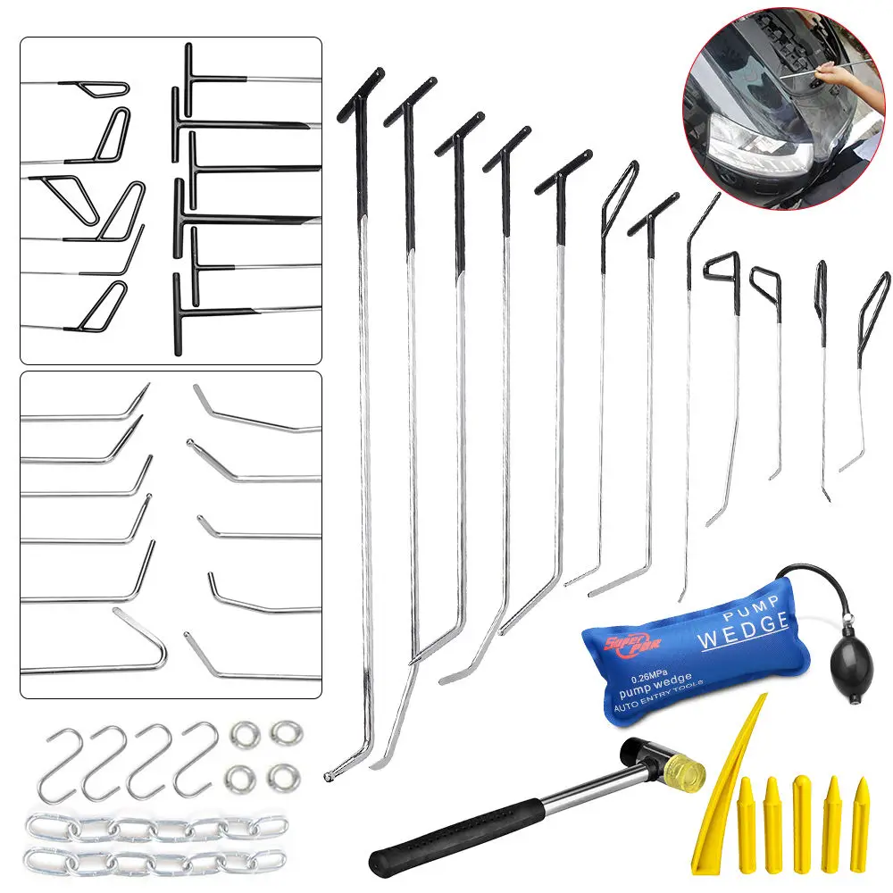 

Car Crowbar Hook Tools Sets Push Rod Tool Rubber Hammer Pump Wedge Tap Down Pen for Hail Damage
