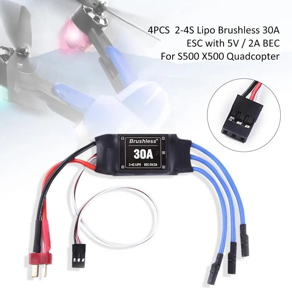 4 шт. 30A ESC 2-4S Lipo бесщеточный 30A ESC с 5 V/2A BEC для S500 X500 Квадрокоптер