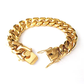 

5/8/10/12/14/16/18mm Hip Hop Bracelets High Polish Gold Filled Cuban Chain Men Women Punk Curb Bangle Double Safety Clasps