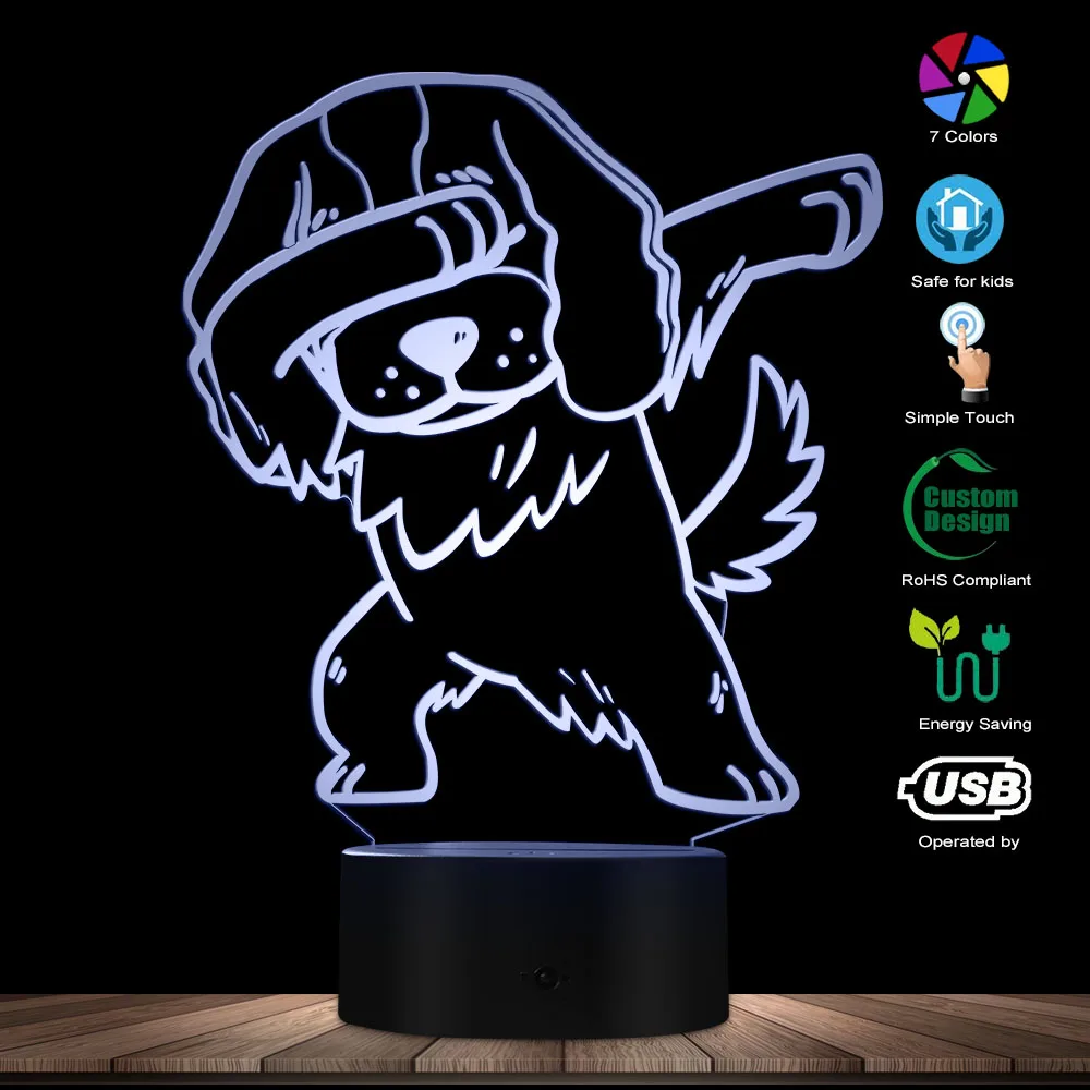 Вытирая кавалер Кинг чарльз спаниель освещения 3D Оптические иллюзии Свет USB ночь собака светящийся светодиодный осветительный прибор