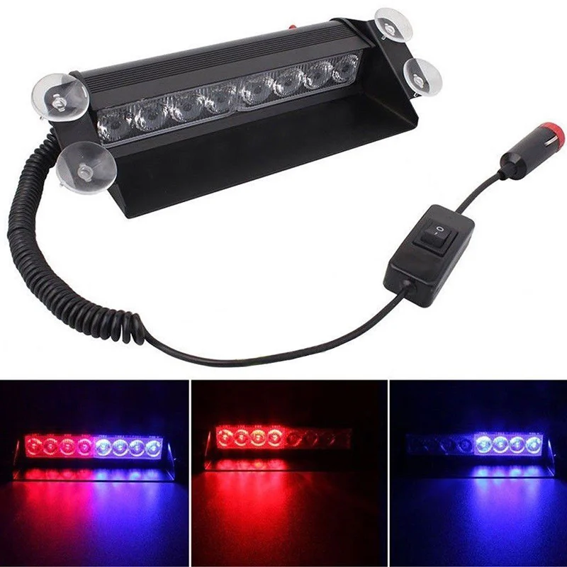 

Red Blue 8 LED Car Strobe Light Flash Emergency Police Warning Safety Lamp XR657