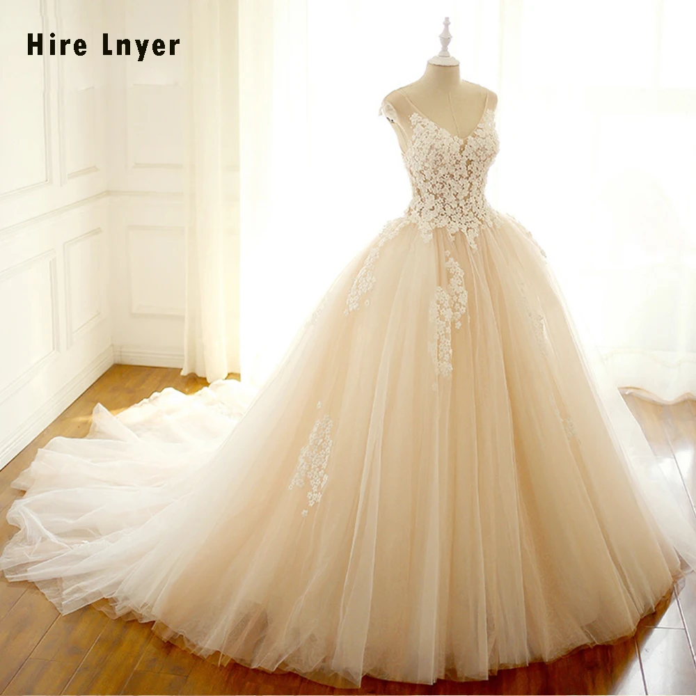 Hire Lnyer Custom Made V Neck Beading Flowers Ball Gown Wedding