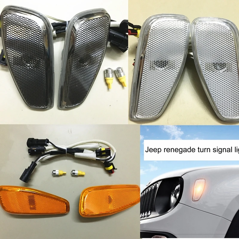 1 pair clear lens For Jeep Renegade 2014-2016 Side Reflection WarningTurn Signal Light Lamps21