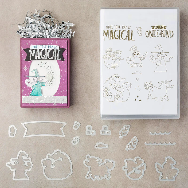 

2019 16pcs Magical Day Clear Stamp and Dies for Scrapbooking Card Album Making Metal Cutting Dies and Stamps Sets