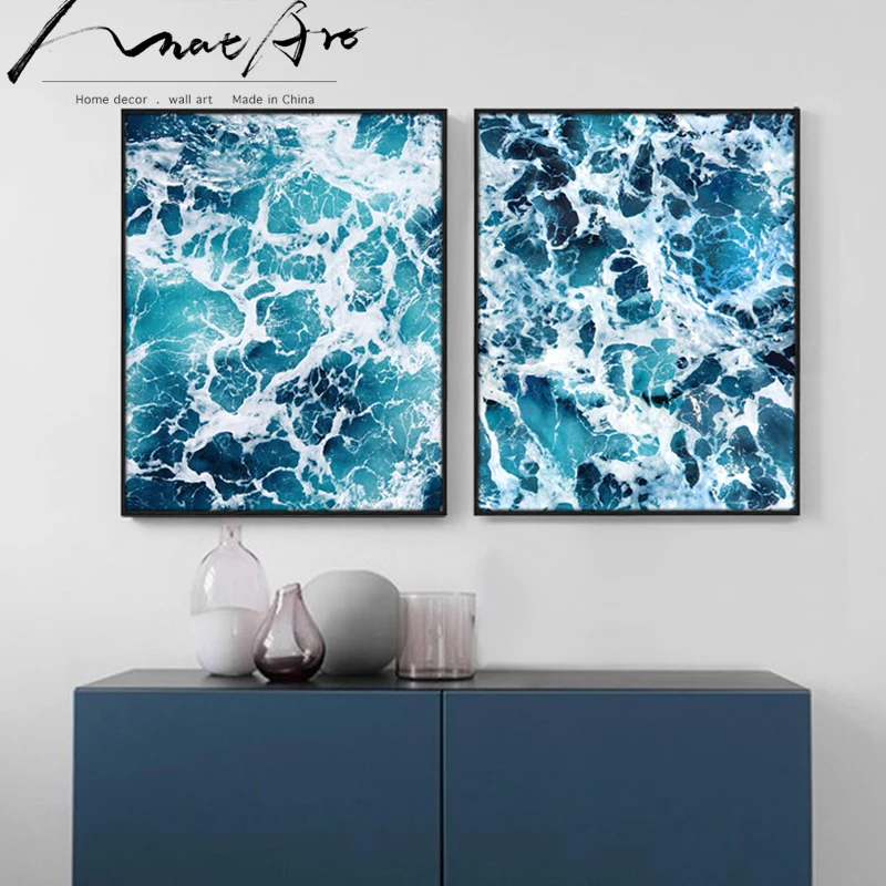 Картина с морским пейзажем, современный абстрактный плакат, синий океан, фотография на холсте, настенная художественная картина, домашний декор, скандинавский плакат, гостиная