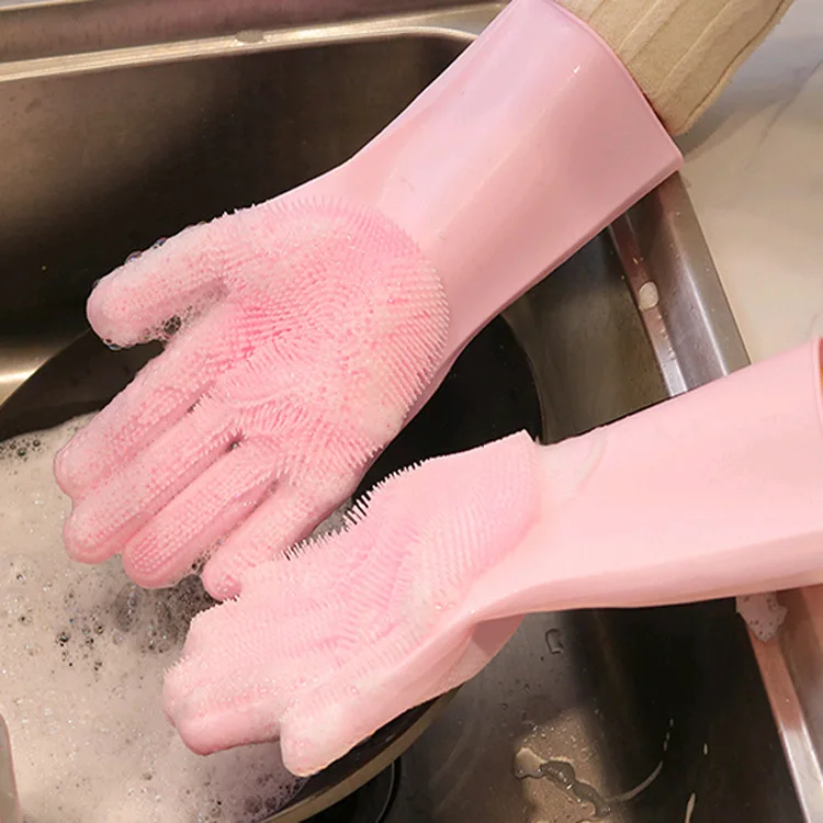 

Silicon Dishes Cleaning Gloves with Cleaning Brush Food Grade Dishwashing Gloves Kitchen Wash Housekeeping Scrubbing Glove 1Pair