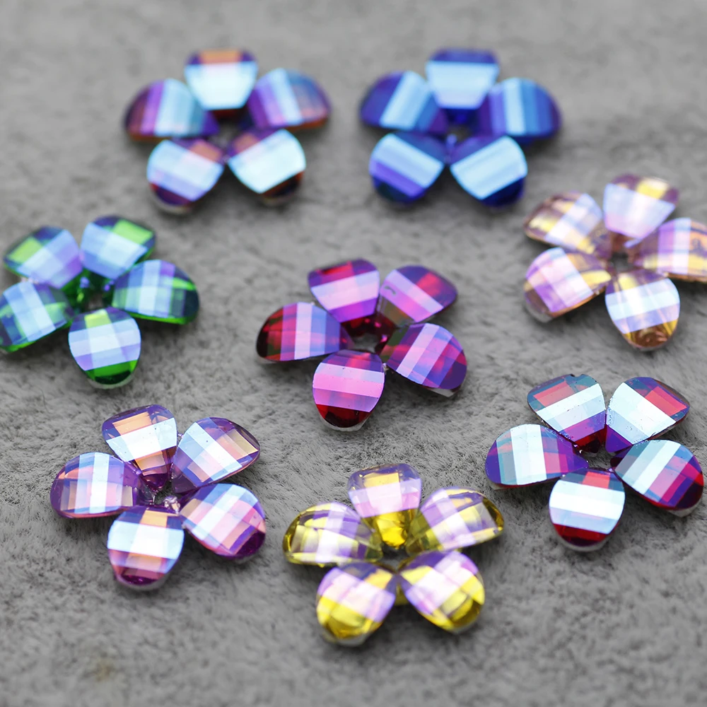 

50pcs Flower Sew On Rhinestone with hole silver Back Fancy Stone Rhinestone applique Buttons For Dance clothes Dress