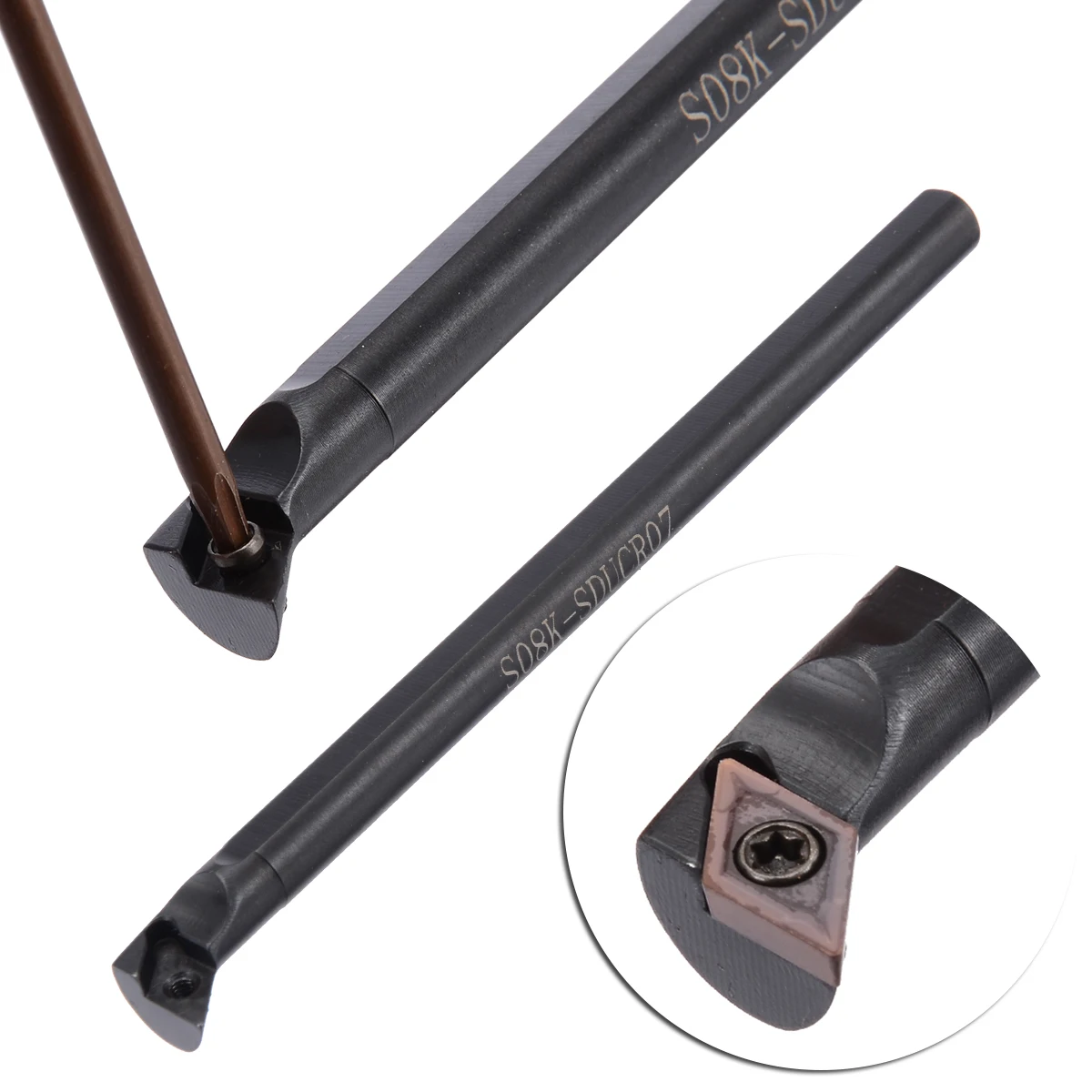 125mm Right Hand S08K-SDUCR07 Boring Bar + DCMT0702 Lathe Tuening Tool Carbide Insert + Wrench