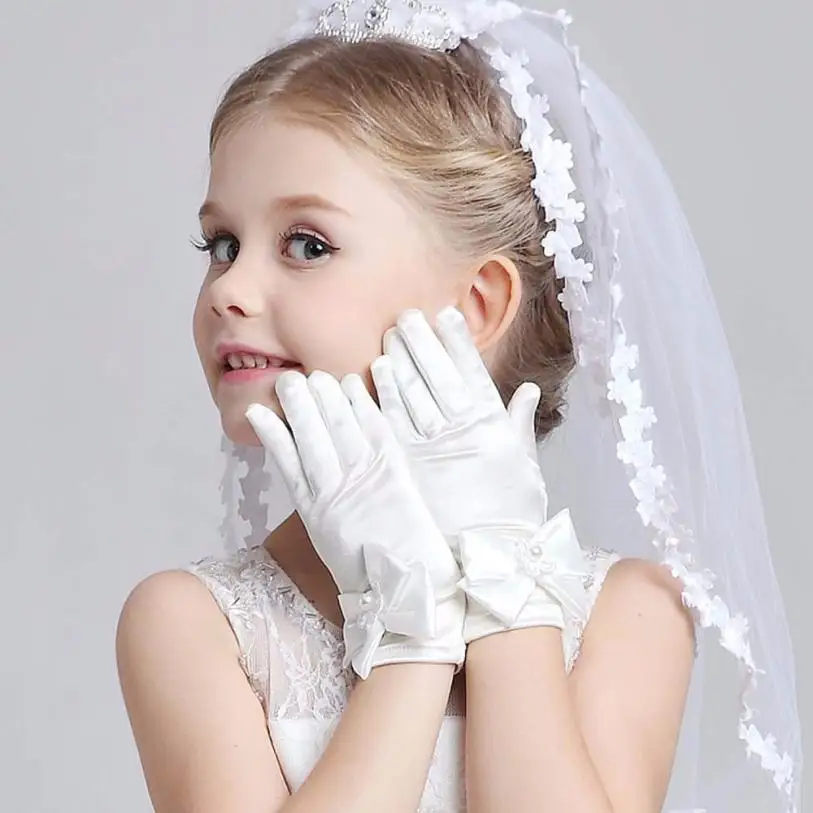 

Cute Infant Baby Child Girls Elbow Short Party Gloves Wedding Gloves Gift Decorate a butterfly knot Nov 29