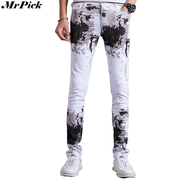 

2017 New Stretch Printing Men Jeans Fashion Casual Designer Brand Skinny Slim Pencil Denim Jeans