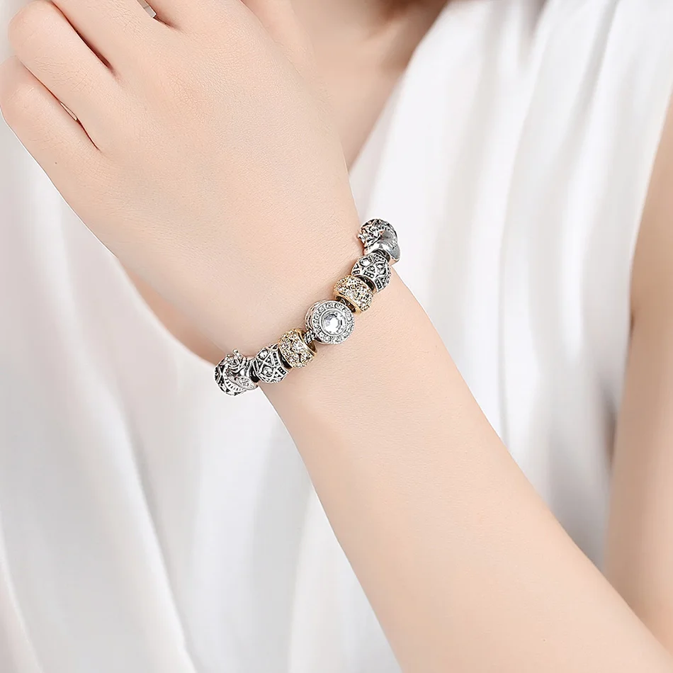 ELESHE Fashion Crystal Beads Bracelet & Bangle For Women Simple Yellow Gold Round Charm Bracelets Pulseras Mujer Jewelry Party