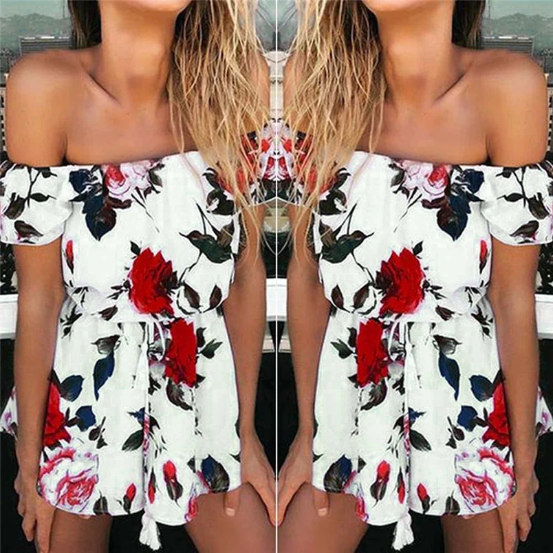 Fashion Women Summer Playsuit Elegant Chiffon Mini Floral Prints Jumpsuit Clubwear Bodycon Prints Jumpsuit Bodysuits #L05 (3)