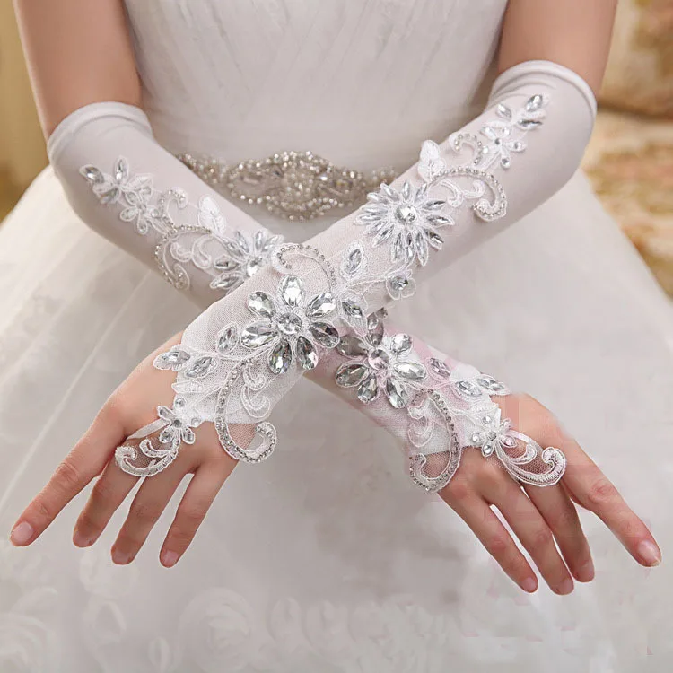 Lace white fingerless gloves fashion flower long design women princess